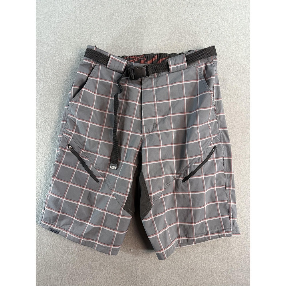 Zoic Shorts Mens L Gray Plaid Biker Cycling MTB‎ 12 Inseam Stretch Quick Dry